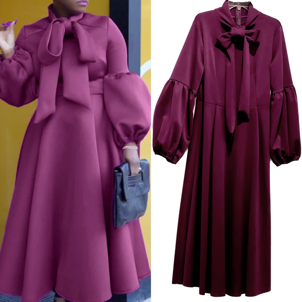 Plum Puff Sleeve Dress